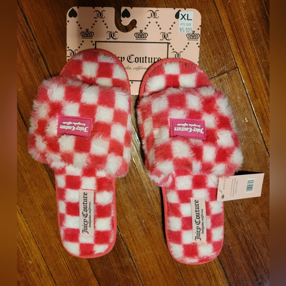 NWT-JUICY COUTURE Pink/ White Checker Slippers